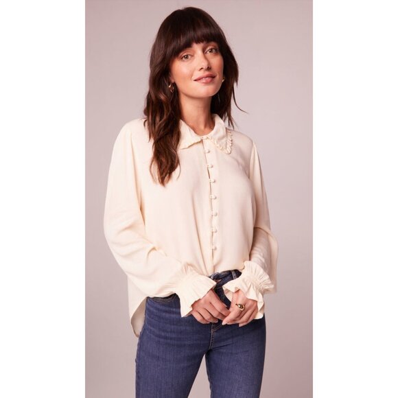 Band of the Free NWT Denise Cream Ruffle Collar Top Sz Medium Cream BOG Collect - Picture 5 of 14